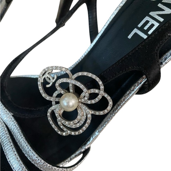 CHANEL Black and Silver Strappy Heels - Picture 9 of 11